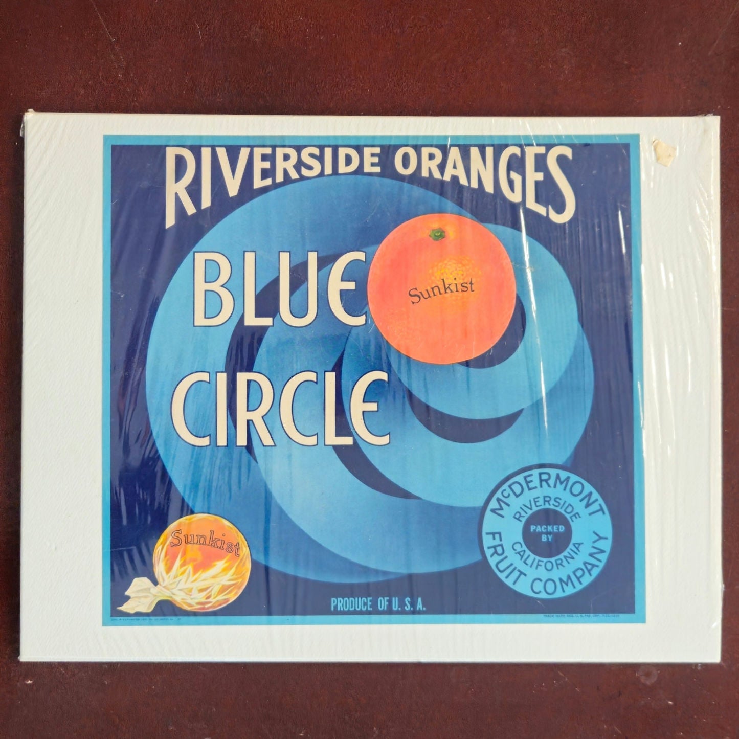 Vintage Riverside Oranges Blue Circle Print | MCM California Citrus Crate Label