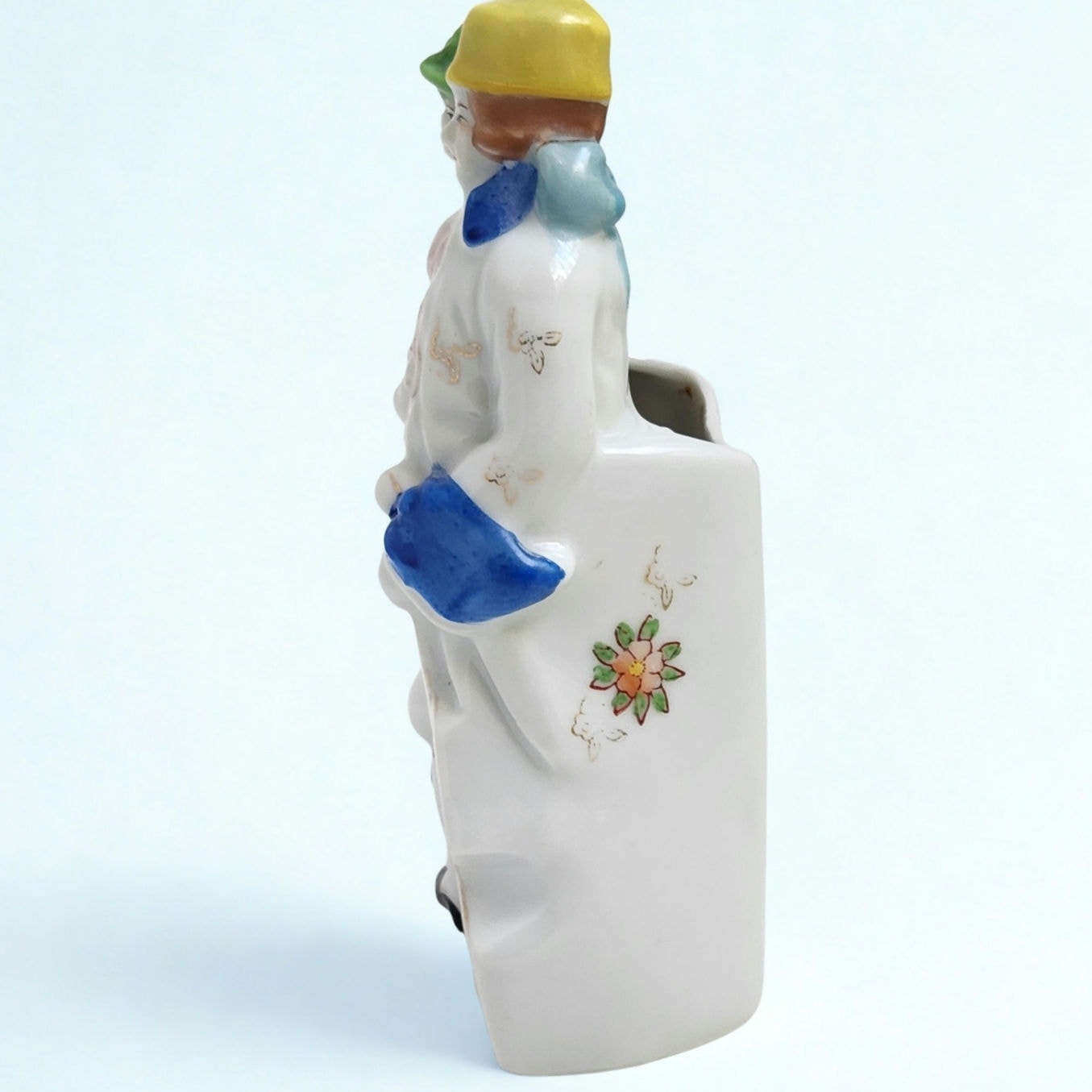 Antique Japanese Figural Porcelain Wall Pocket Vase