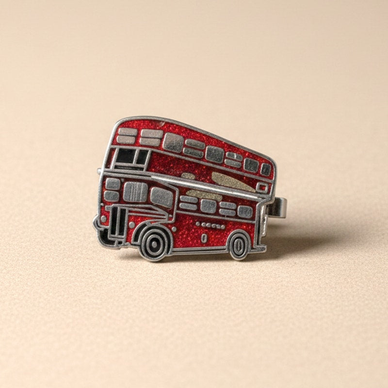 Vintage Red Double Decker Bus Brooch | 1980s Glitter Enamel London Bus Pin