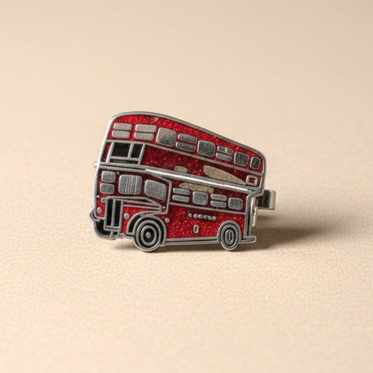 Vintage Red Double Decker Bus Brooch | 1980s Glitter Enamel London Bus Pin