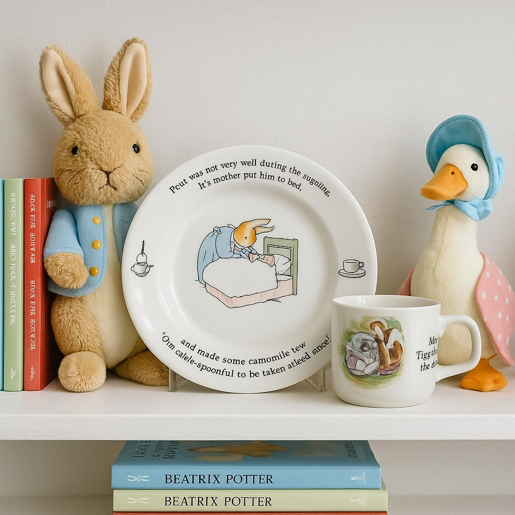 Vintage 1990s Wedgwood Beatrix Potter Peter Rabbit Plate & Mrs. Tiggy-Winkle Mug | Kids Home