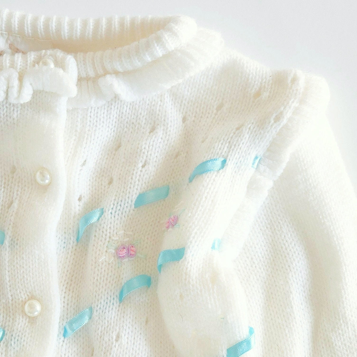 Vintage White Rosette Cardigan Sweater | Mid Century Starlight Trading Girls 2T