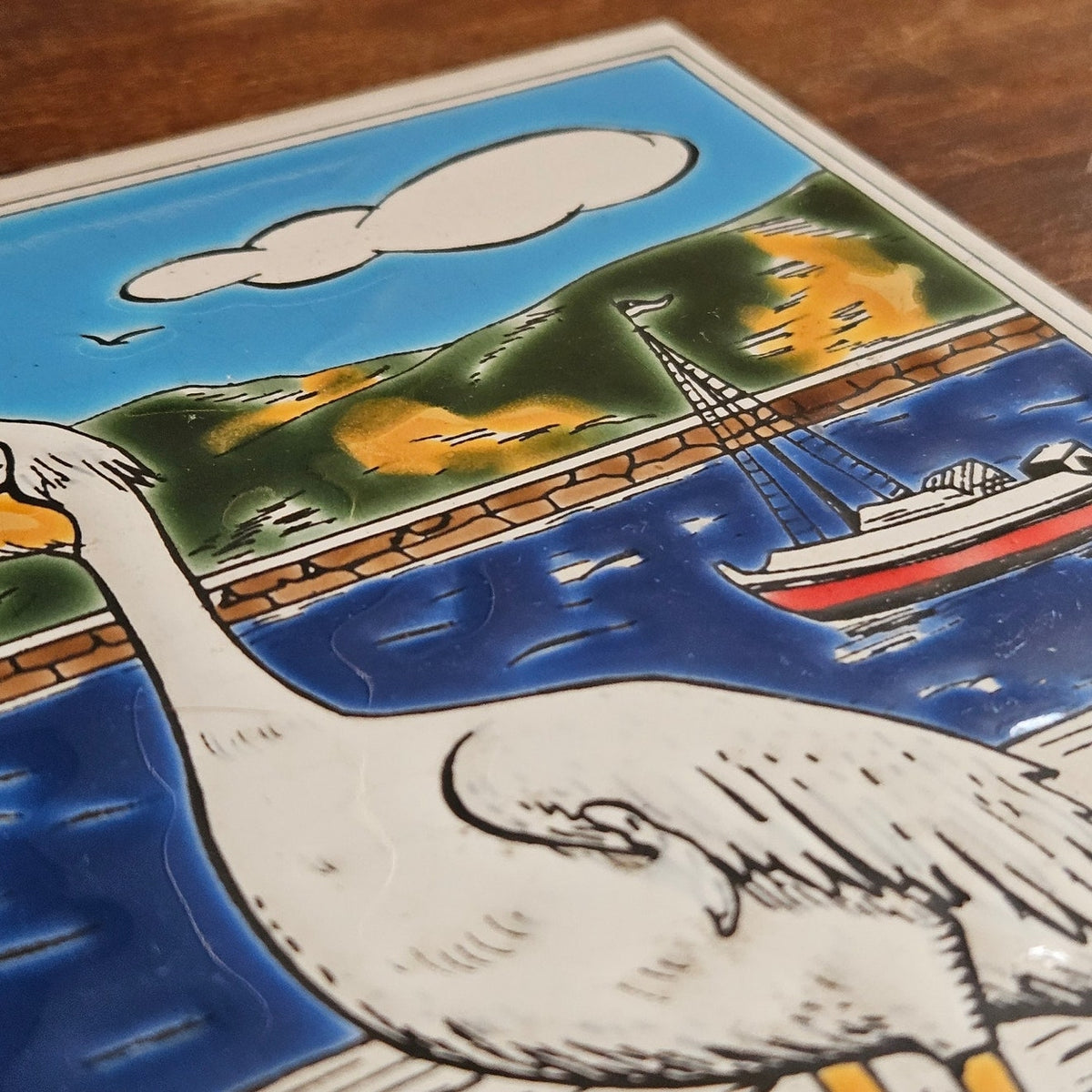 1970s Mykonos Pelican Greek Ceramic Tile