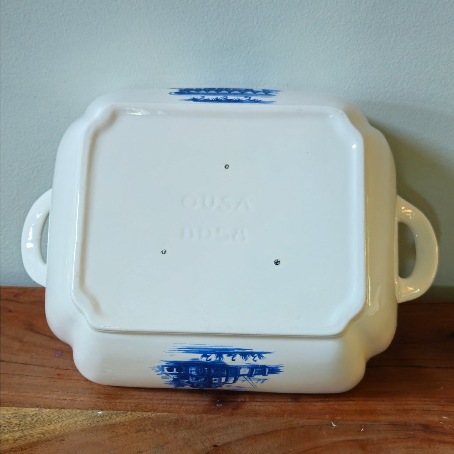 1970s Blue and White Covered Tureen with Underplate and Ladle