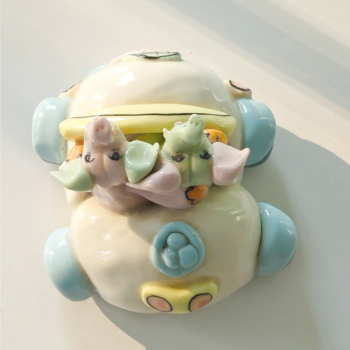 Vintage Ceramic Elephant Car Figurine