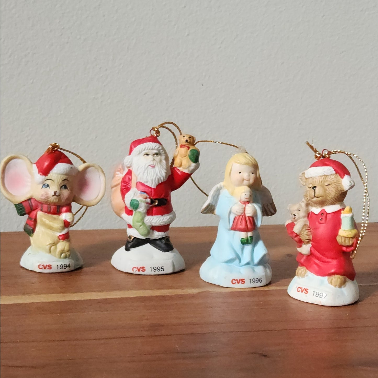 Vintage CVS Christmas Ornament Set |  1990s Mouse, Santa, Angel, Bear