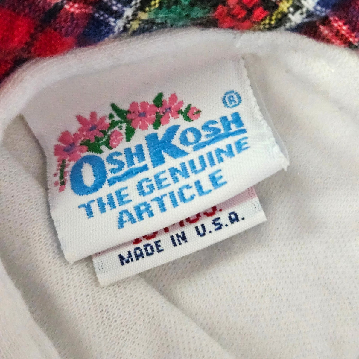 1980s OshKosh B'Gosh Denim Overalls & Tartan Blouse Set | Girls 18M