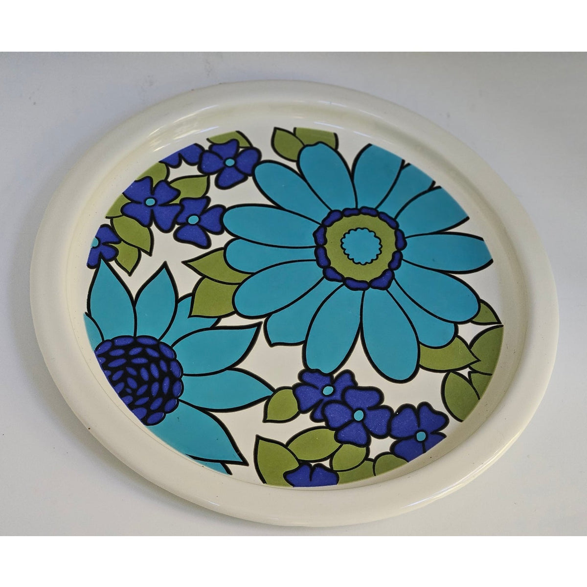 1970s Blue Floral Fondue Set