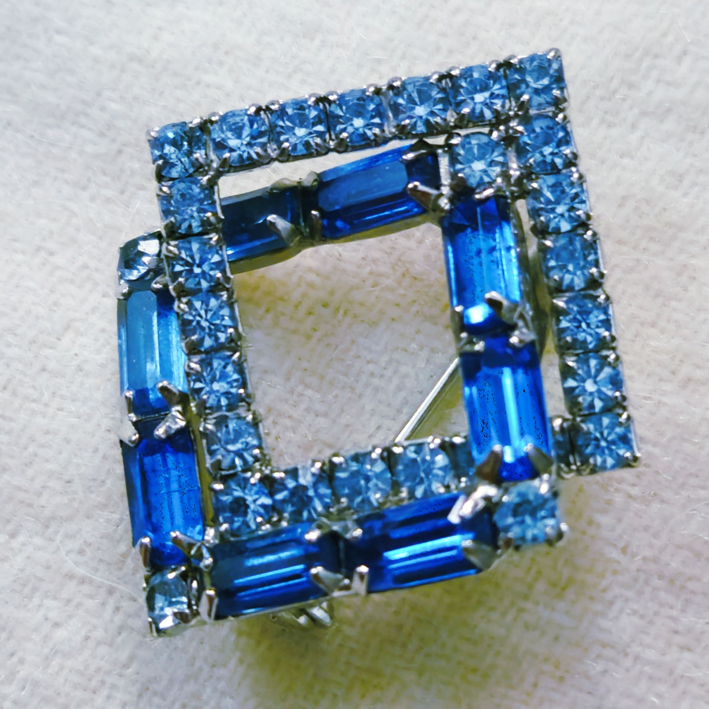 MCM Art Deco Square Blue Rhinestone Brooch