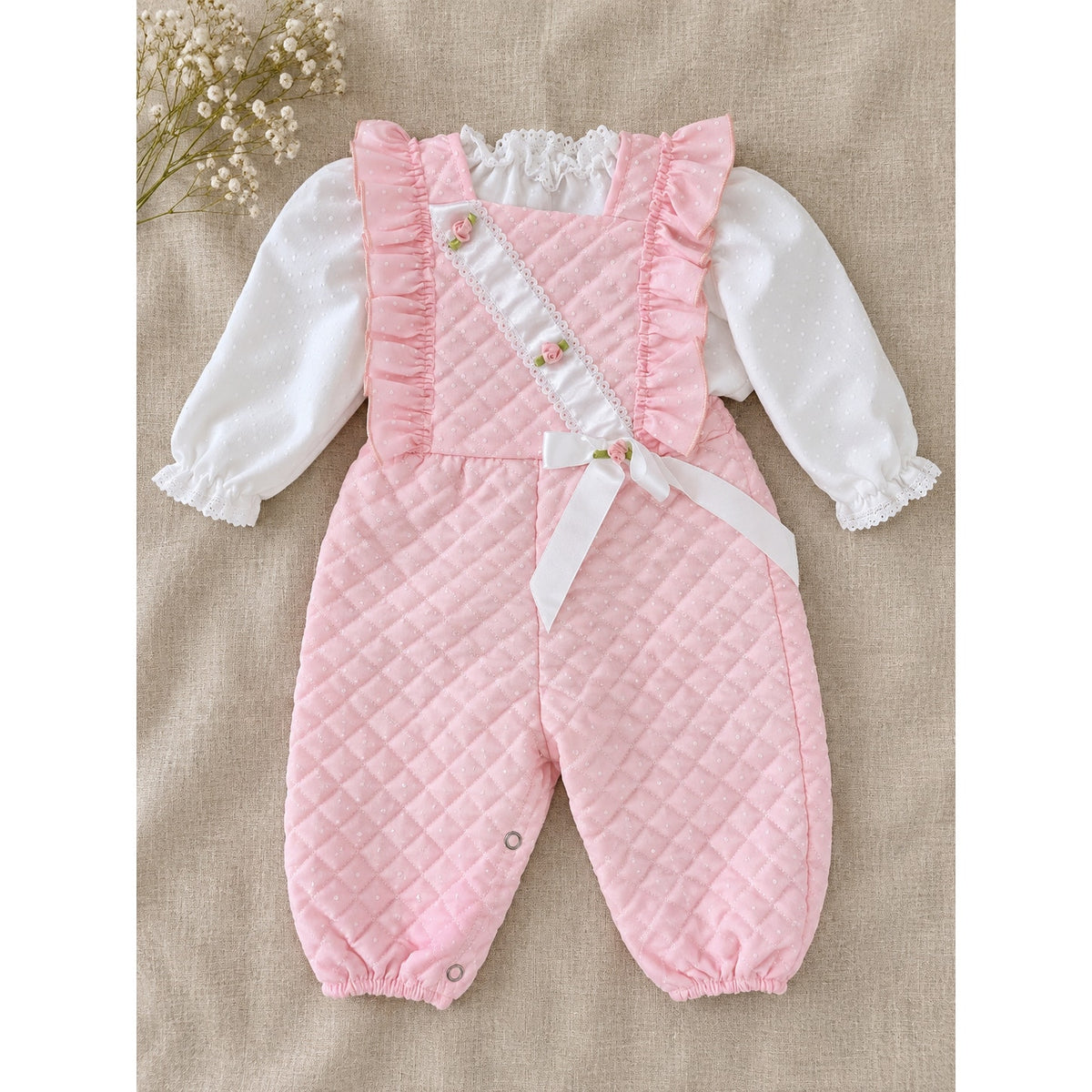 1980s Mothercare Pink Quilted Romper & Blouse | Girls 6-9M