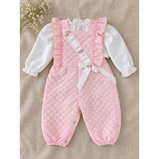 1980s Mothercare Pink Quilted Romper & Blouse | Girls 6-9M