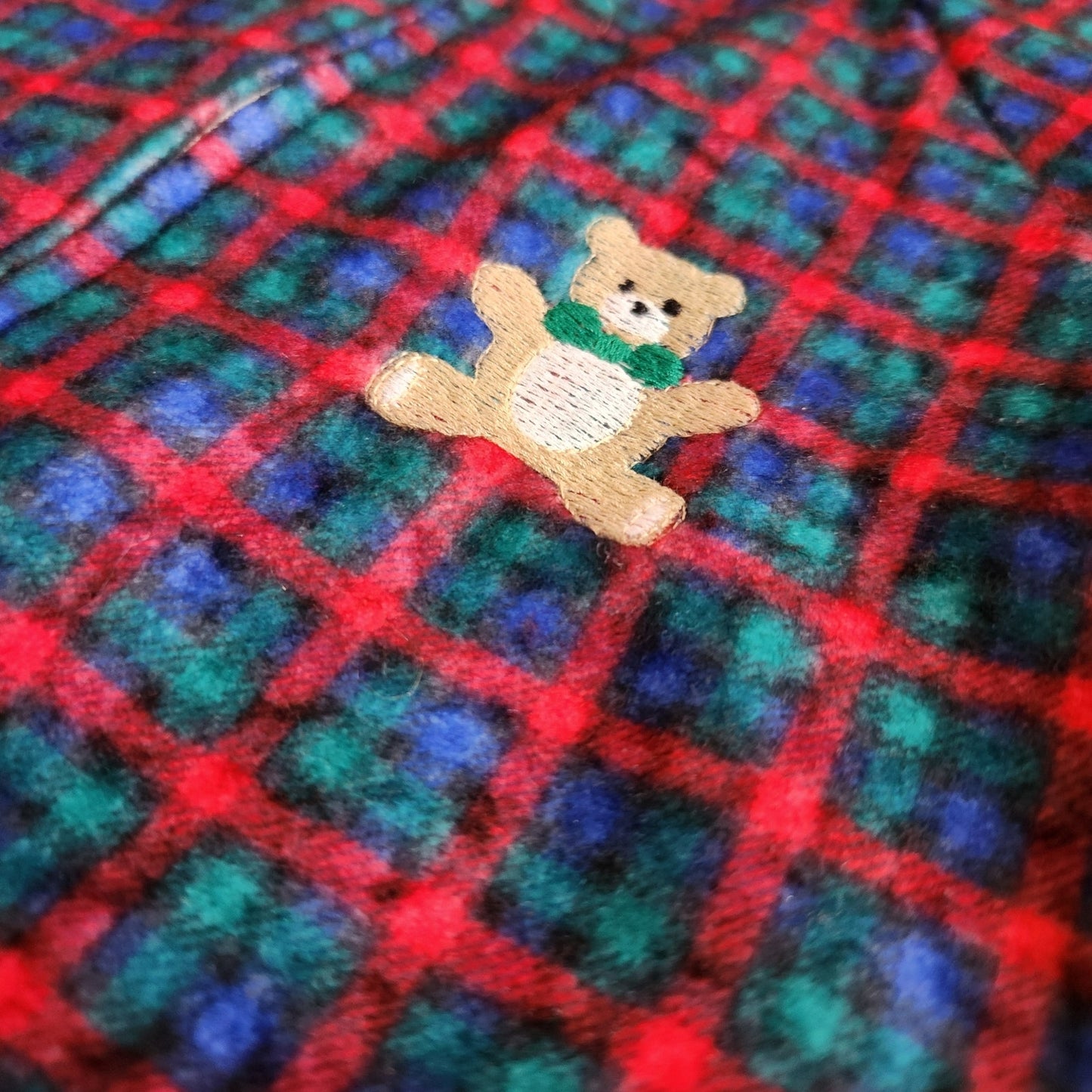 Carter's Vintage 1990s Fleece Footie Pajamas Sleeper Plaid Teddy Bear | Toddler Size 4T