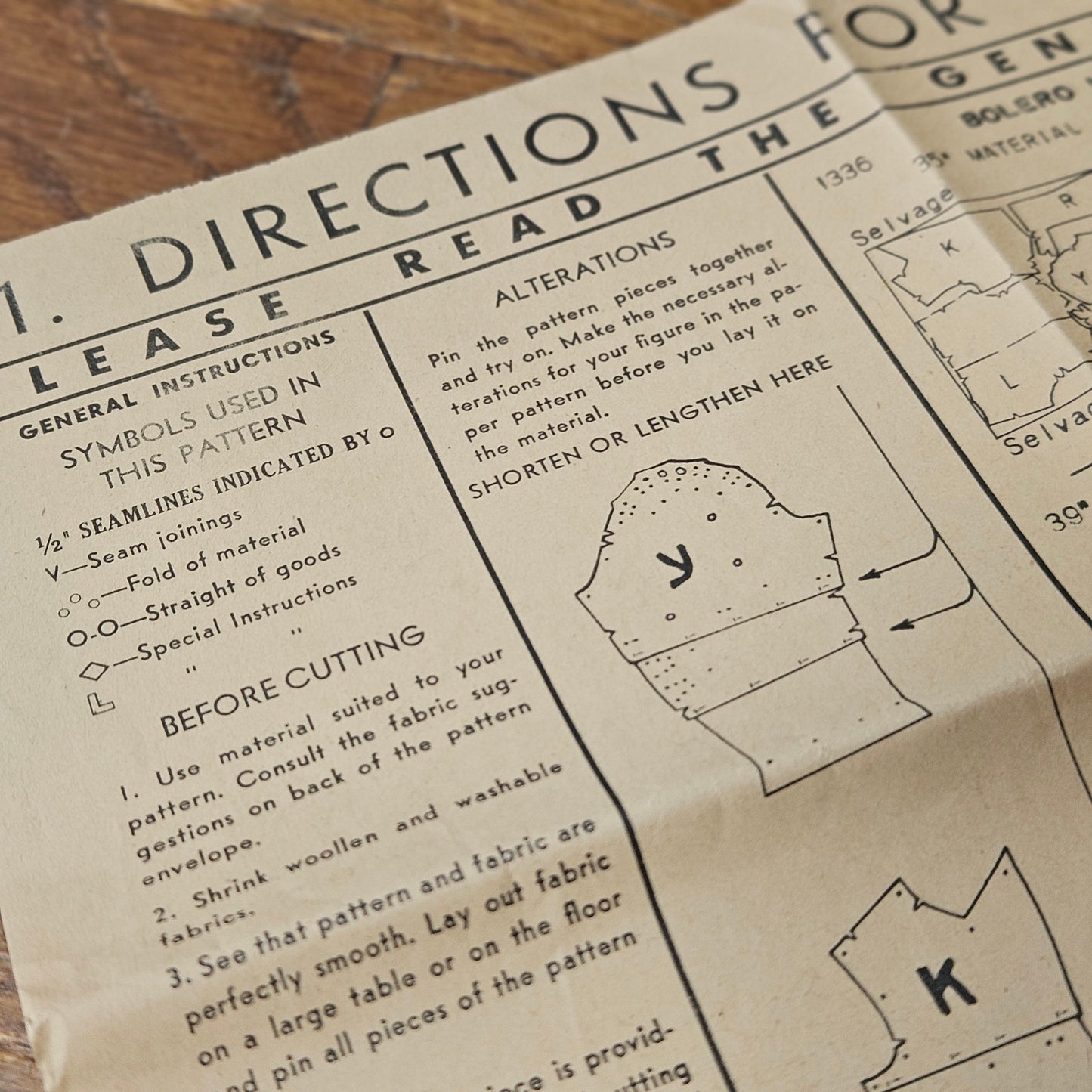 1930s/40s Bolero Jacket Sewing Pattern