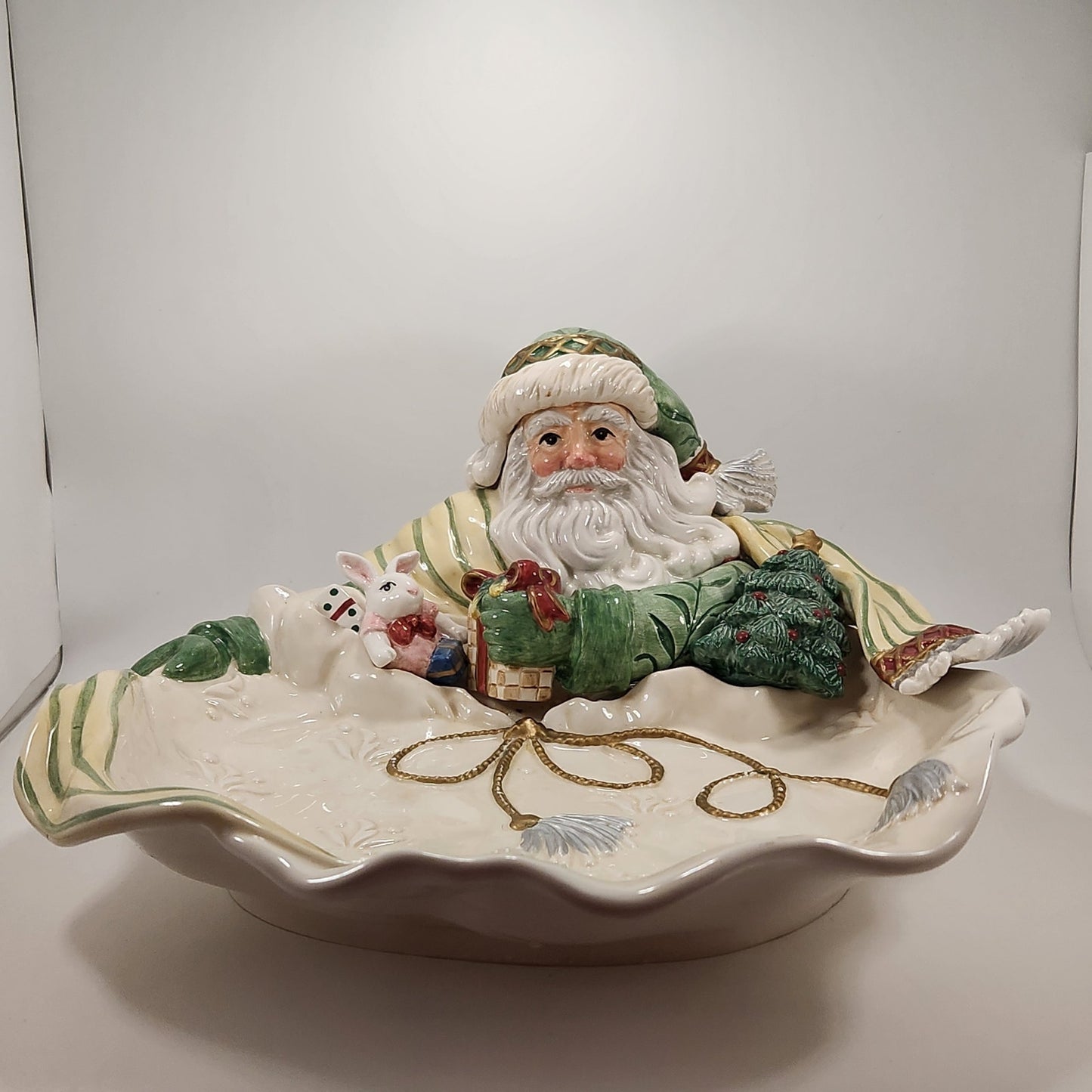 Fitz & Floyd Classics Santa Serving Bowl | Vintage 1990s Holidays Centerpiece