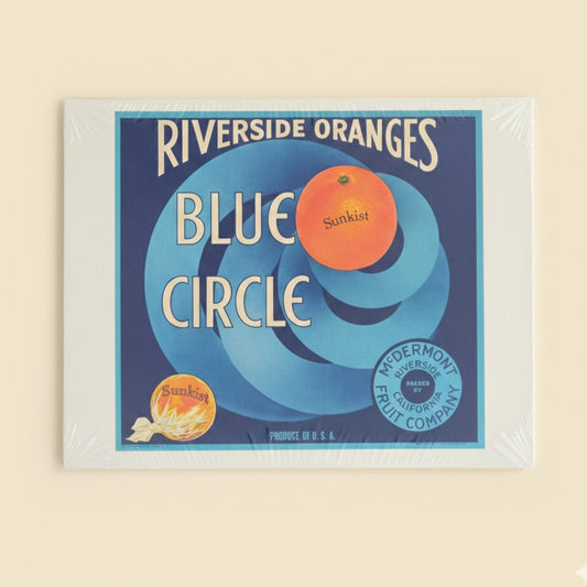 Vintage Riverside Oranges Blue Circle Print | MCM California Citrus Crate Label