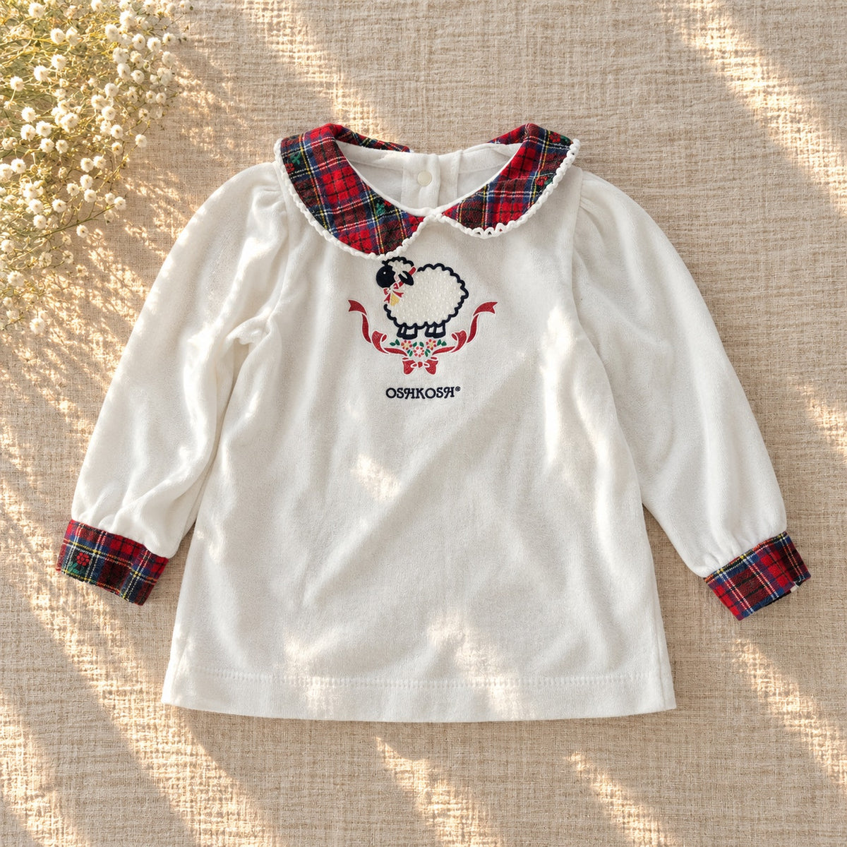 1980s OshKosh B'Gosh Denim Overalls & Tartan Blouse Set | Girls 18M