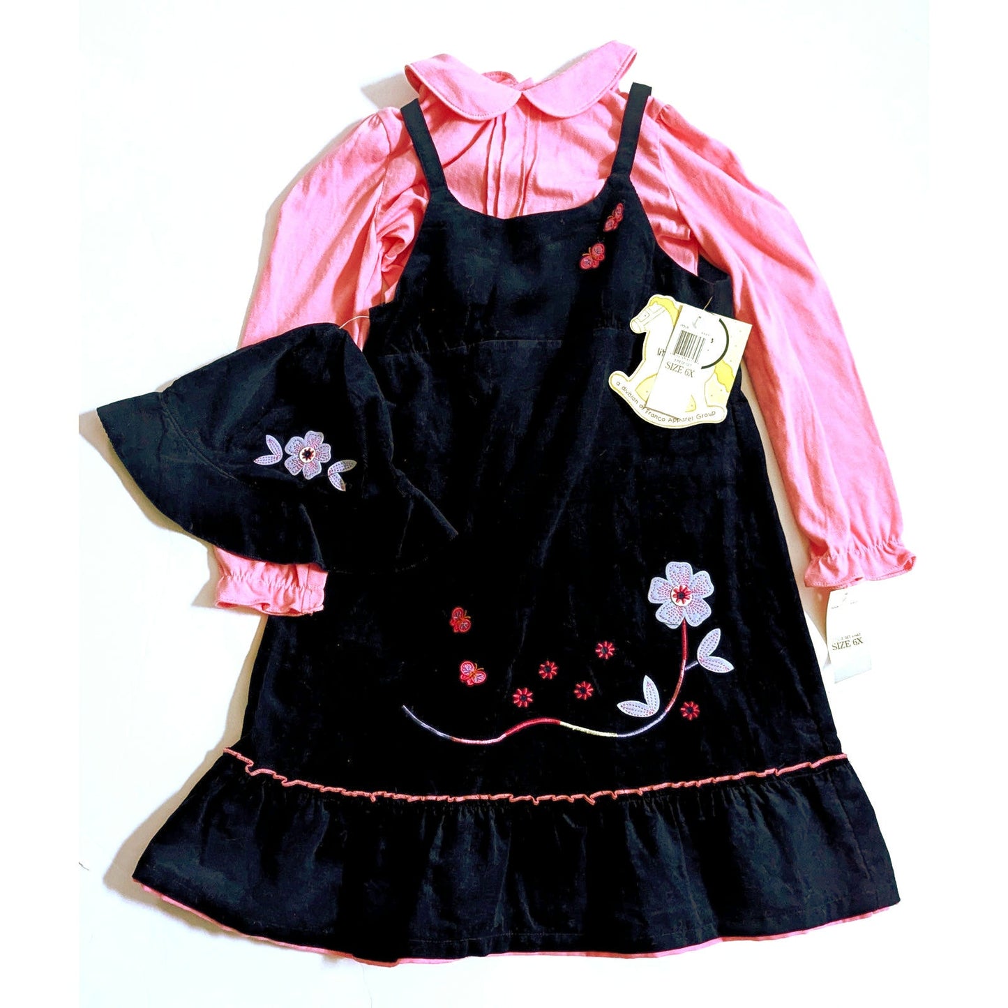 Little Bitty Navy Corduroy Jumper Dress, Pink Top, and Hat Set | Girls 6X NWT