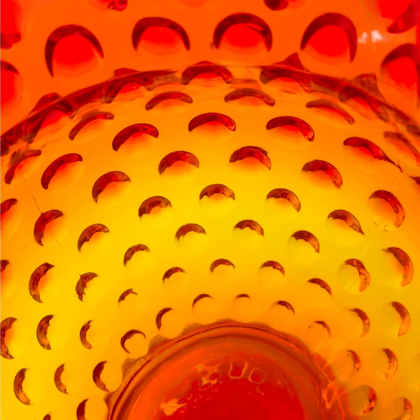 Vintage Amberina Hobnail Glass Rose Bowl
