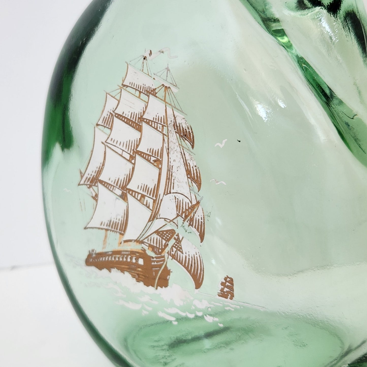 Vintage MCM Old Fitzgerald Green Glass Flagship Decanter Bottle | 1960s Barware