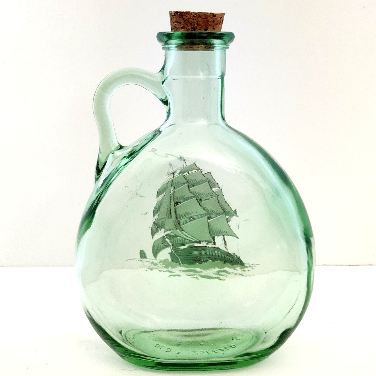 MCM Vintage Old Fitzgerald Green Glass Flagship Decanter Bottle – 1960s Barware