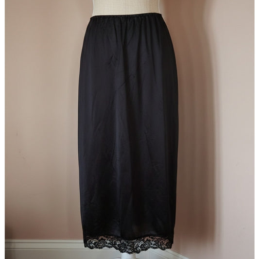 Vintage Black Nylon Half Slip by MMI | 1980s USA Made | Women's M