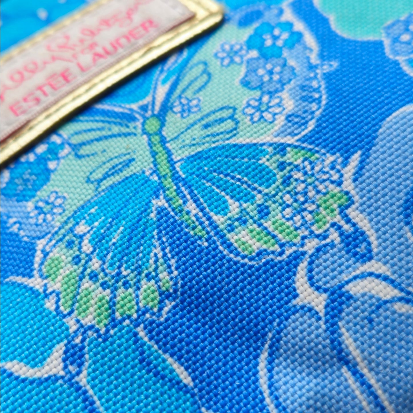 Vintage Lilly Pulitzer x Estée Lauder Makeup Bag | Y2K 2000s Turquoise Butterfly