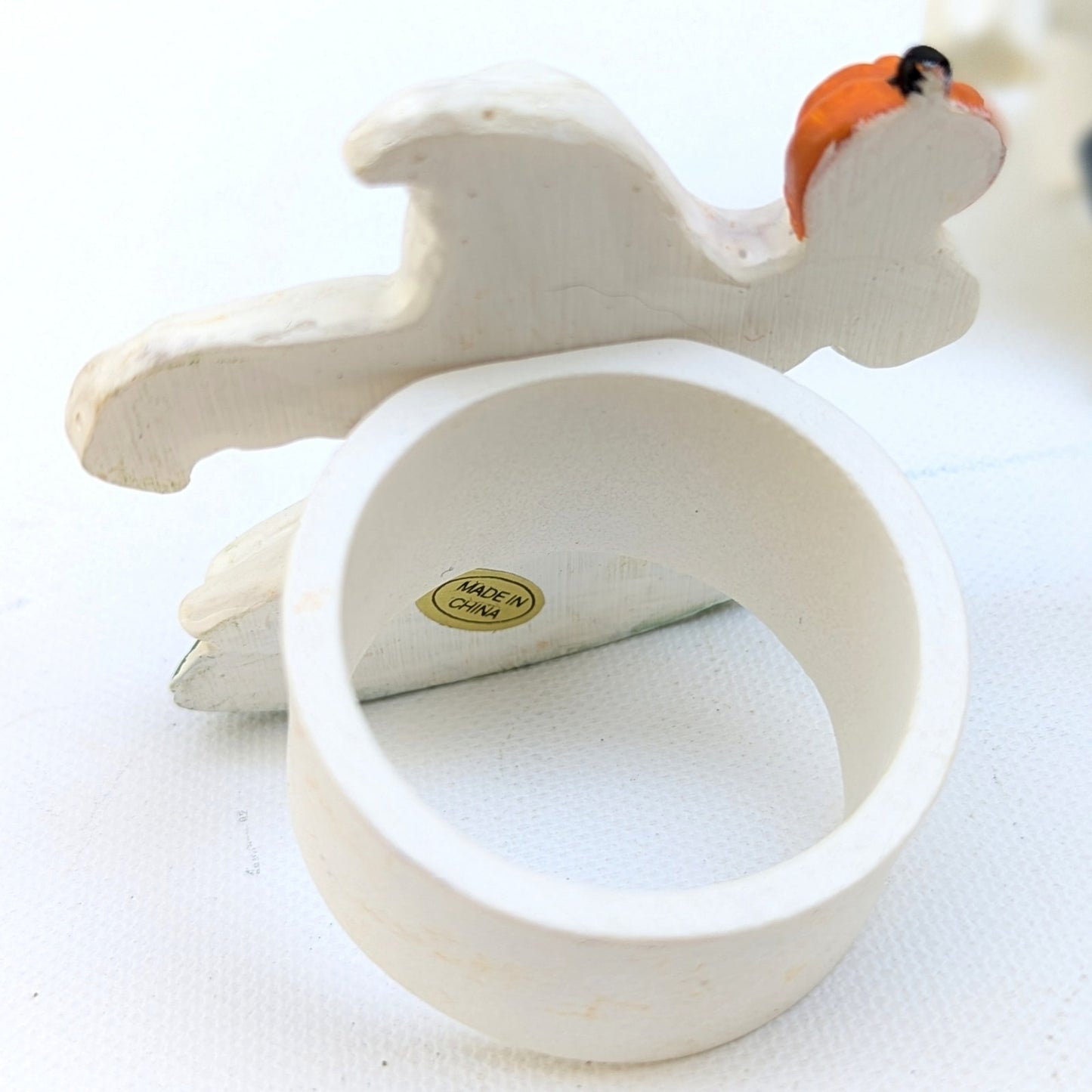 Set of 3 1990s Halloween Ghost Jack-o’-Lantern Pumpkin Stoneware Napkin Rings