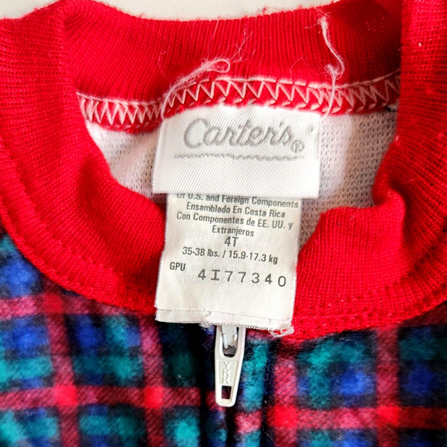 Carter's Vintage 1990s Fleece Footie Pajamas Sleeper Plaid Teddy Bear | Toddler Size 4T
