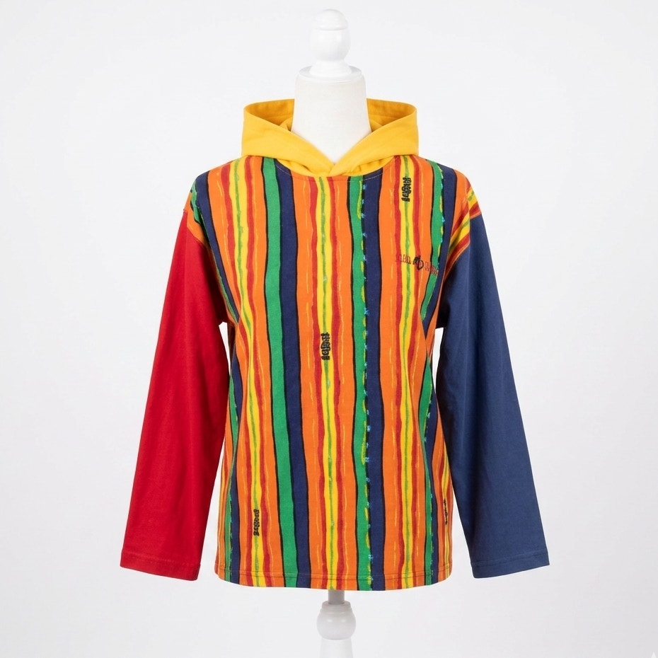 1990s Black Mountain Rainbow Striped Hoodie | Men's M