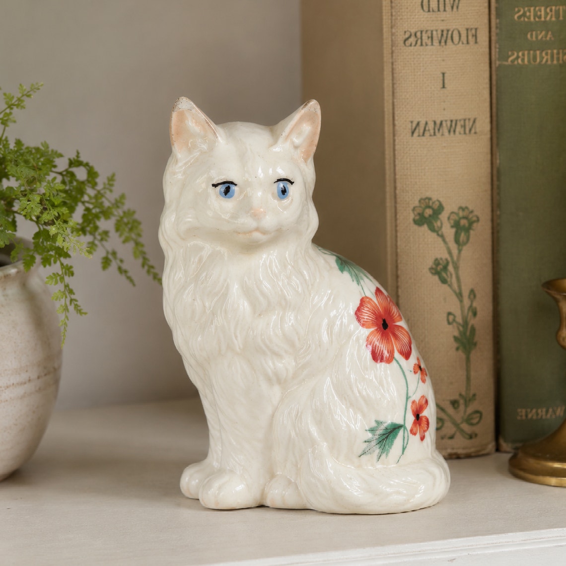 1970s White Longhair Cat Figurine