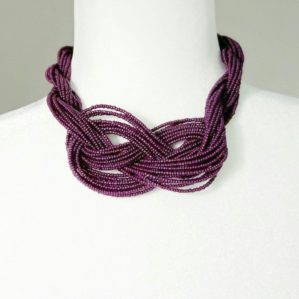 Vintage Y2K Multi-Strand Purple Seed Bead Braided Statement Necklace