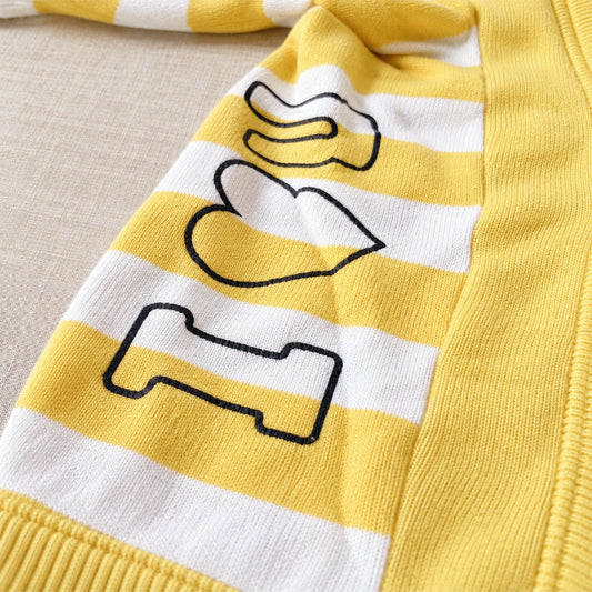 Vintage Carter’s Kids Yellow & White Striped I 🖤 U Zip Cardigan | Size 4T