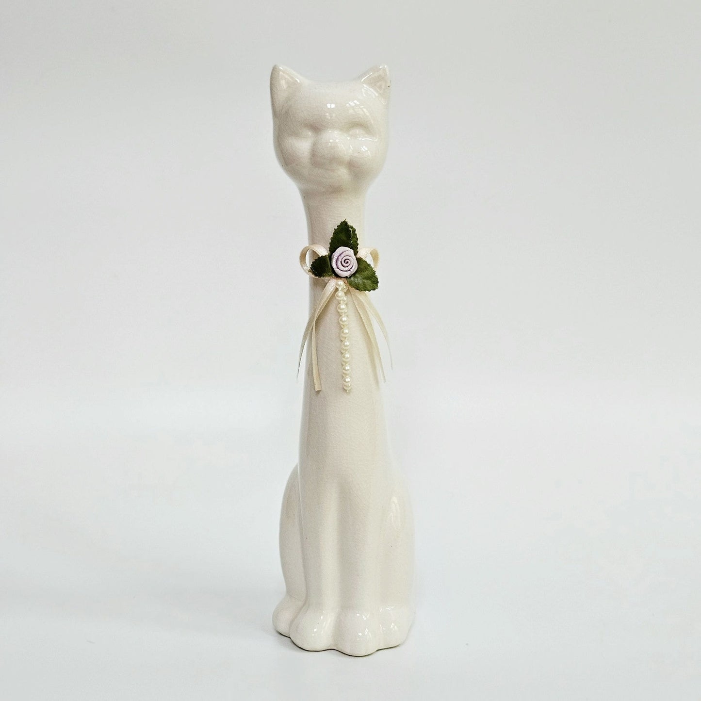 Mid-Century White Ceramic Cat Figurine