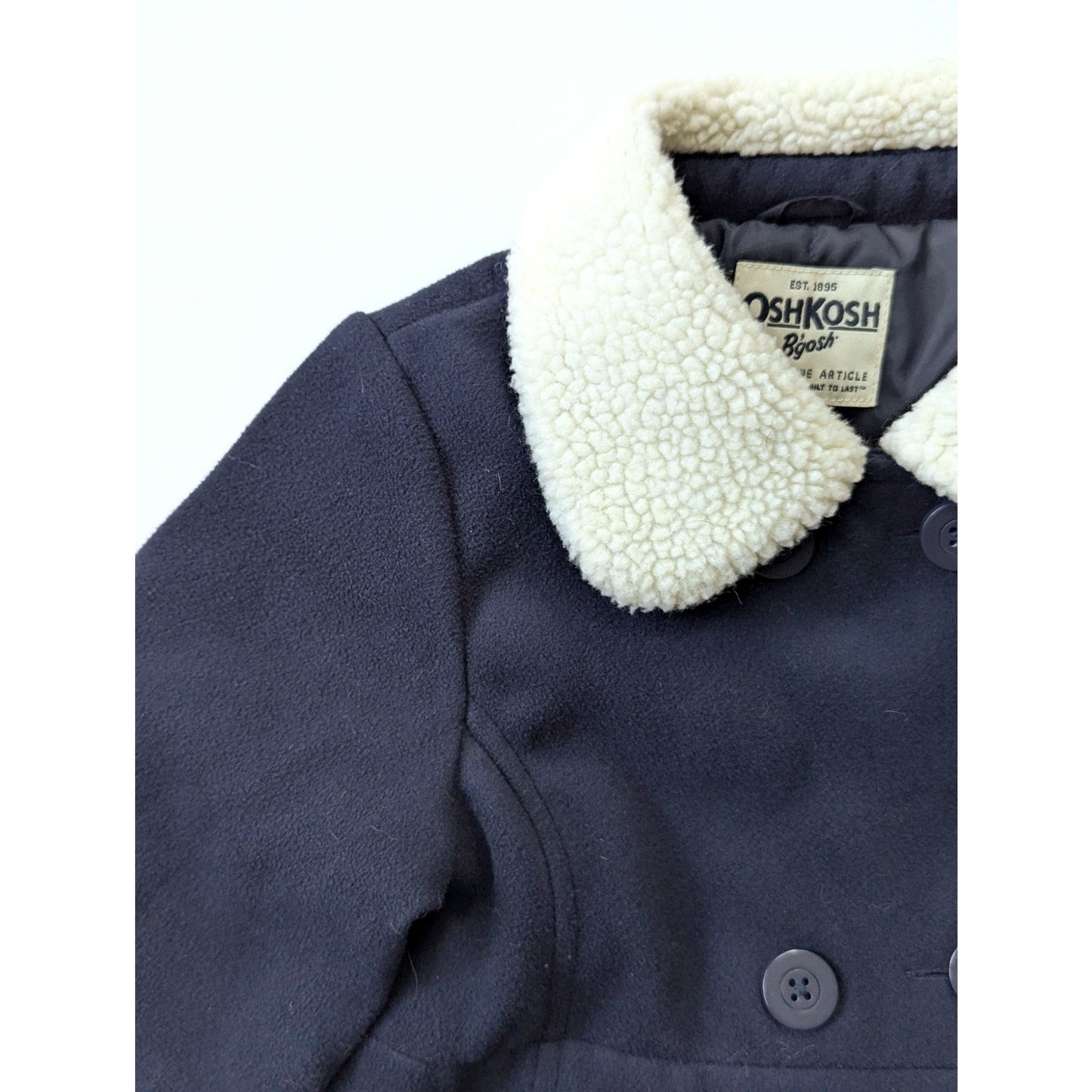 OshKosh B’Gosh Girls Navy Double Breasted Faux Wool Coat with Shearling Collar – Size 6 / 6X