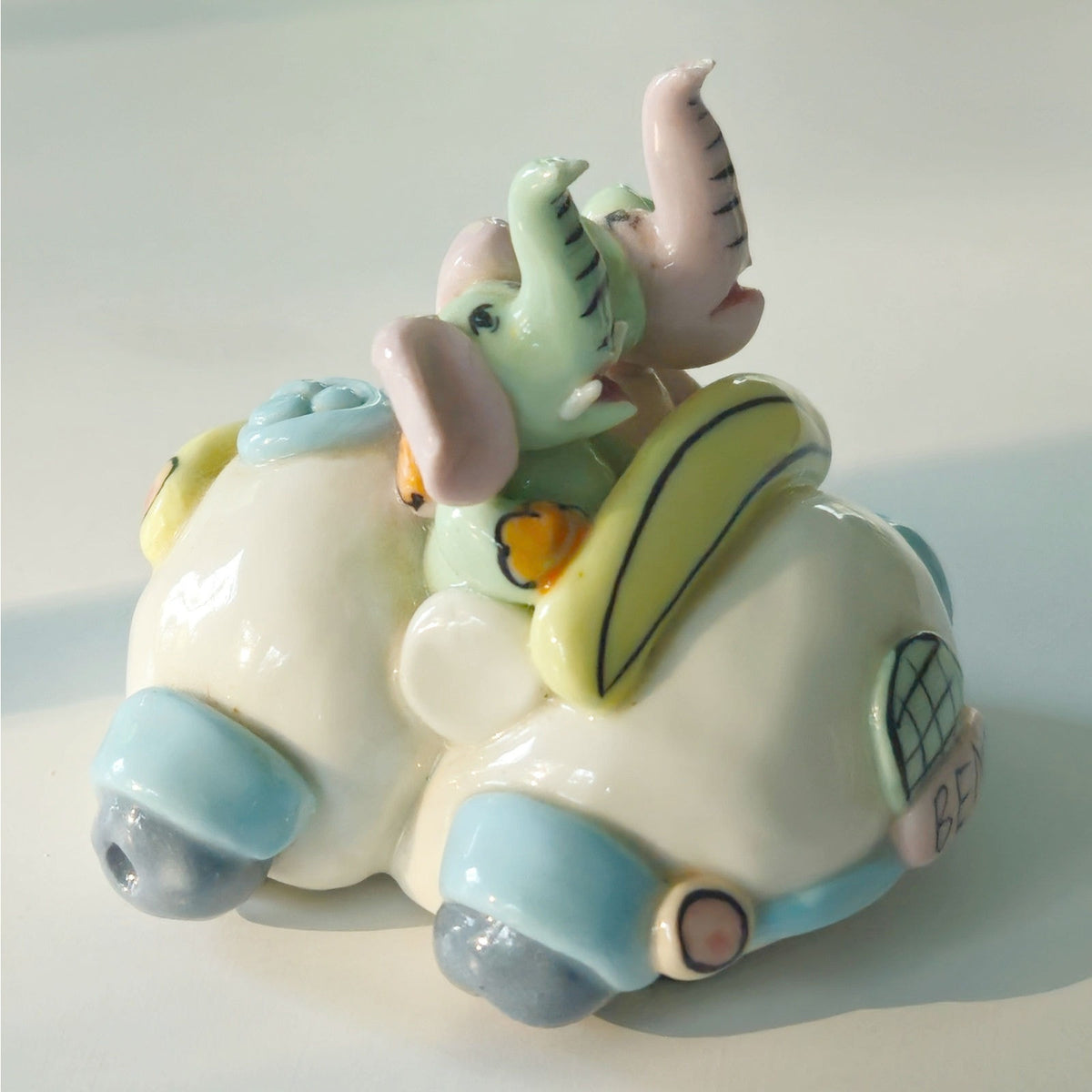 Vintage Ceramic Elephant Car Figurine