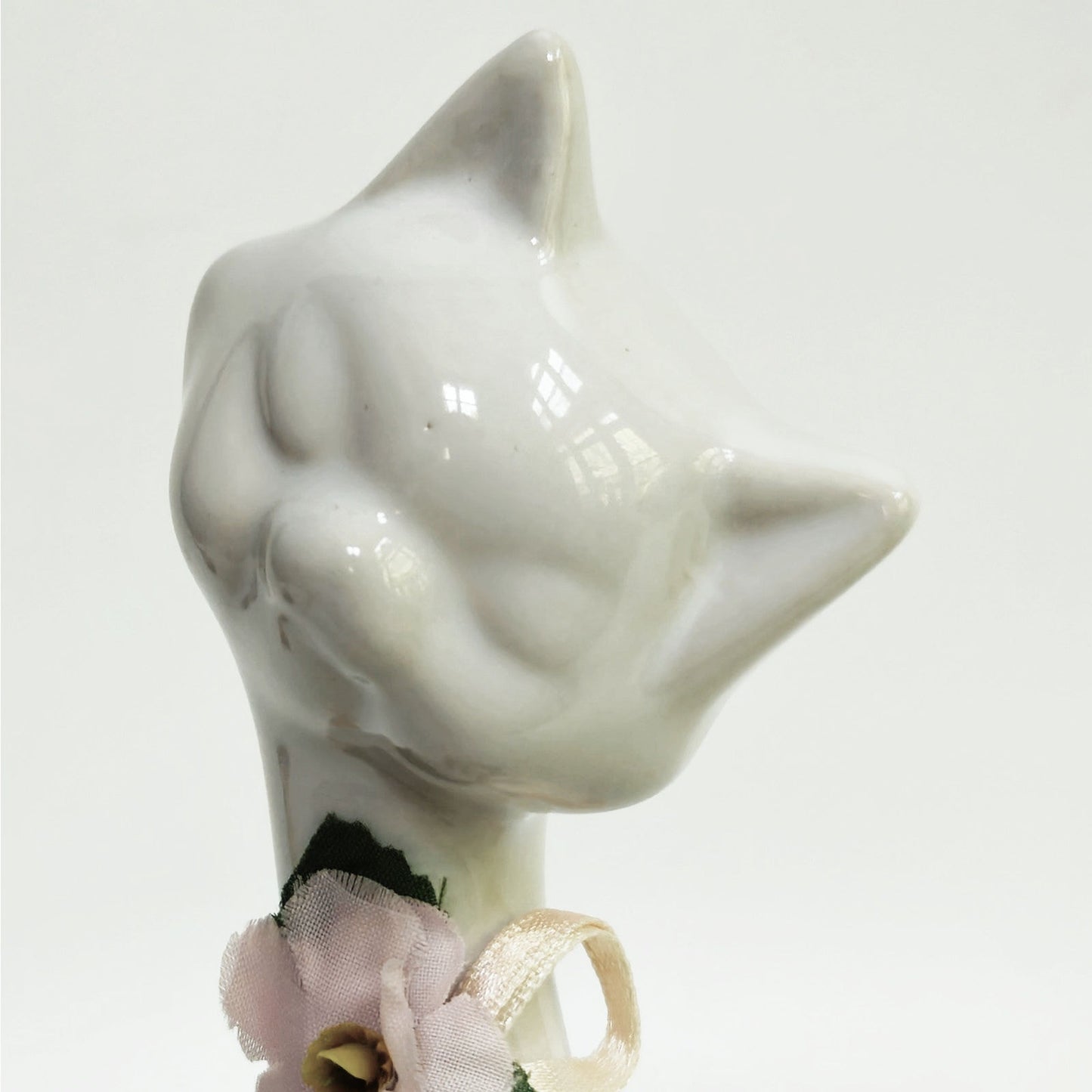 Mid-Century Tall White Ceramic Cat Figurine