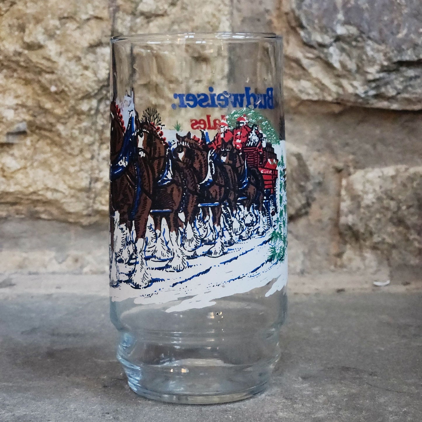 Vintage Budweiser Clydesdales Glasses | 6 Anheuser-Busch Winter Scene Christmas