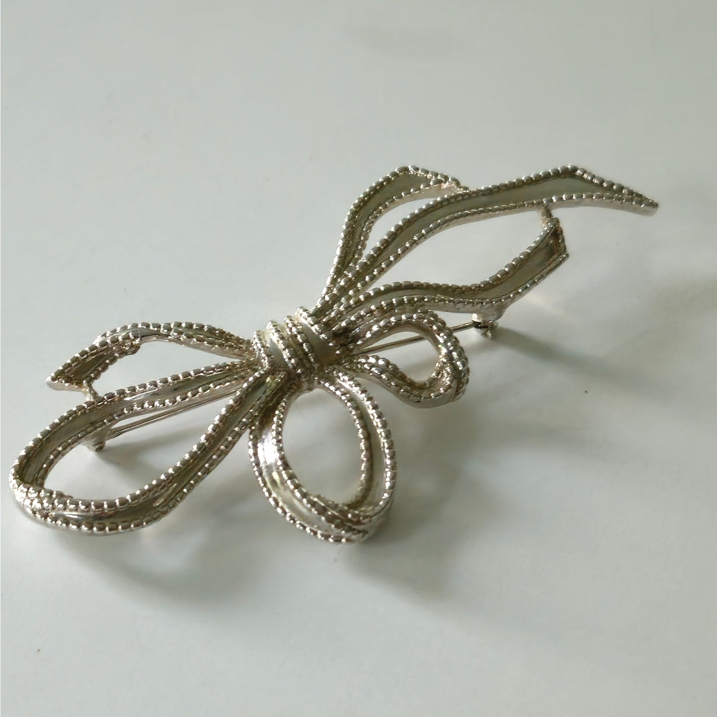 1950s Trifari Silver Tone Ribbon Bow Brooch