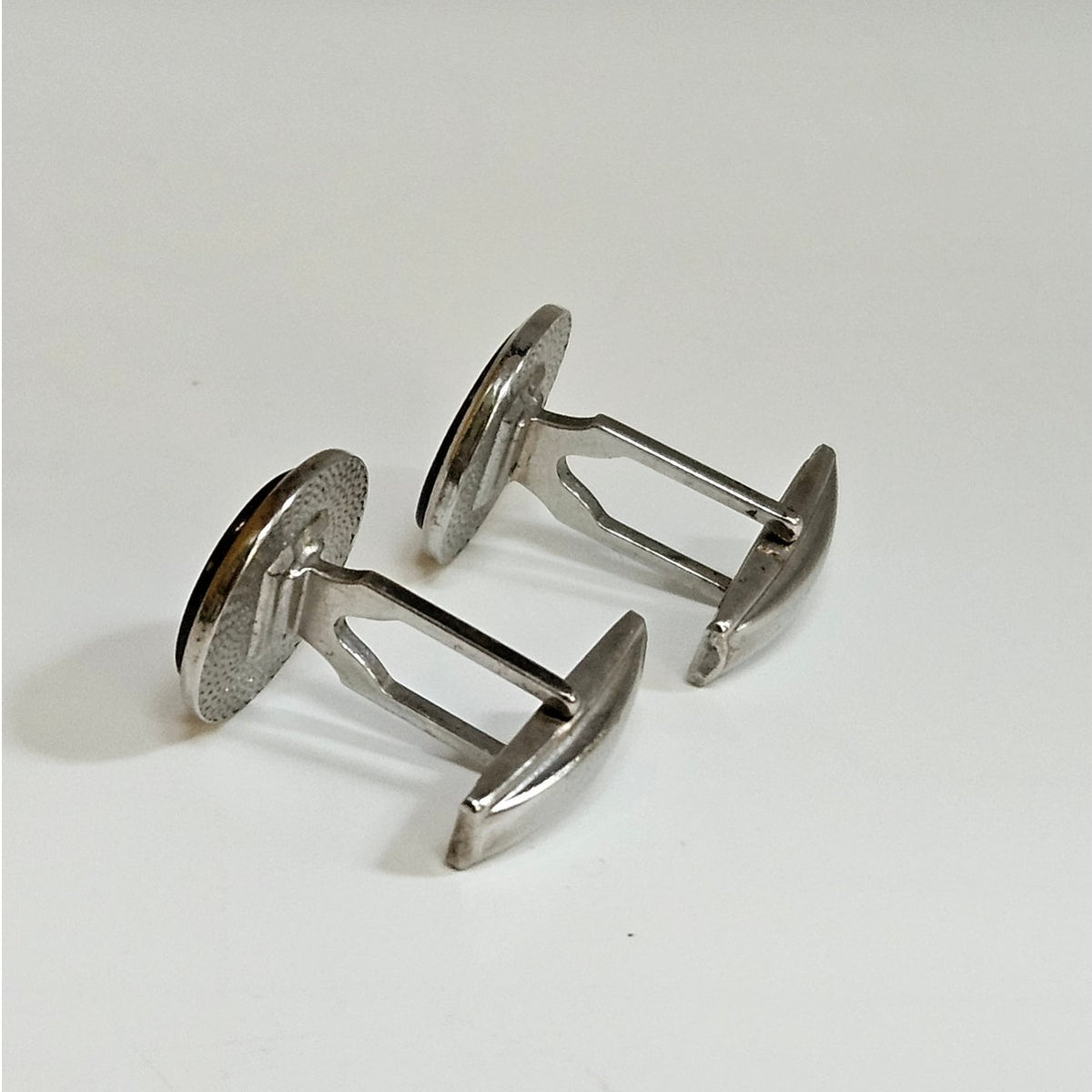 Vintage MCM Gray Mother of Pearl Cufflinks | Silver Tone Round Quiet Luxury