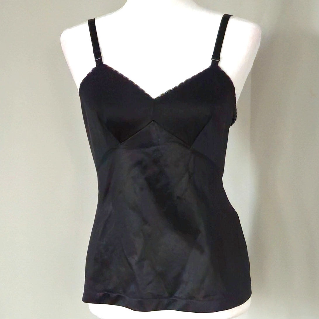 Vintage Black Nylon Camisole | 1970s Sears “The Doesn’t Slip” | Size 34