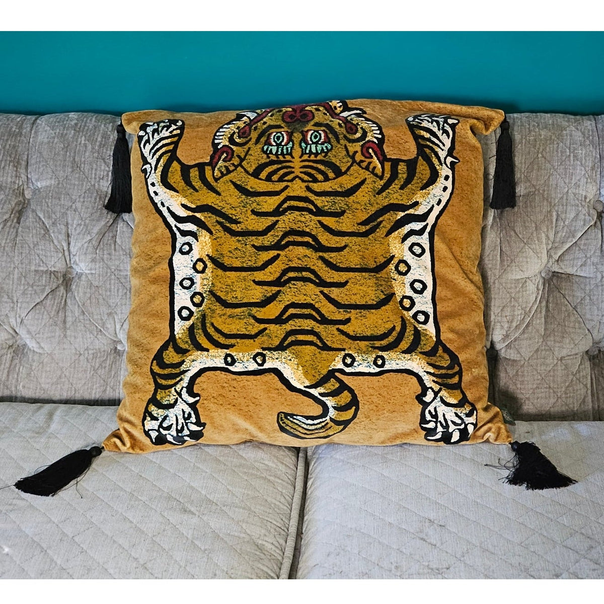 House of Hackney SABER Tibetan Tiger Gold Velvet Pillow