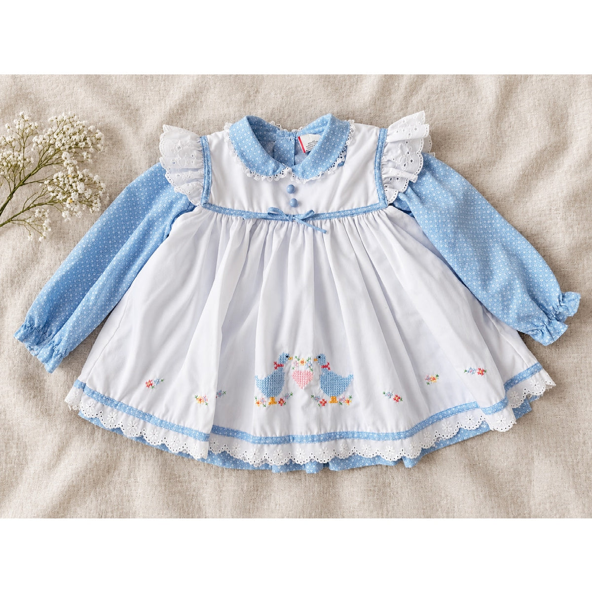 1980s Baby Togs Blue Goose Pinafore Dress | Girls 24M
