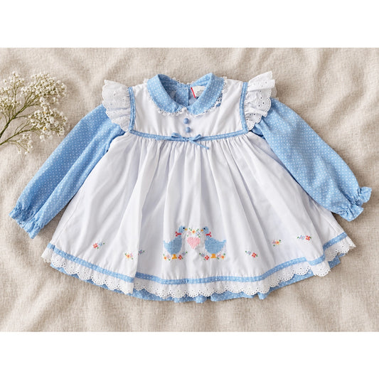 1980s Baby Togs Blue Goose Pinafore Dress | Girls 24M