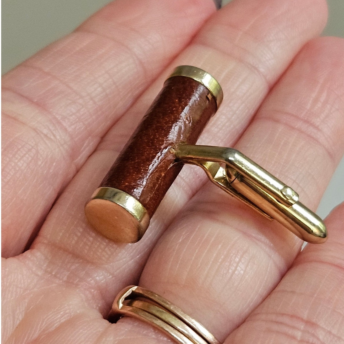 MCM Swank Brown Leather Cufflinks