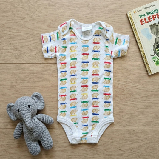 Vintage 1990s Carter's Elephant on Skateboard Baby One-Piece Bodysuit 6-9M
