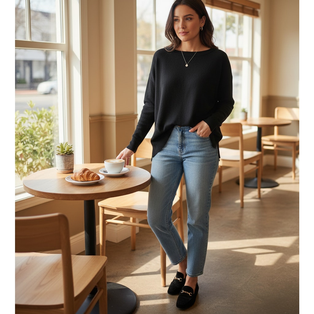 100% Italian Merino Wool Black Tunic Sweater | Women's M