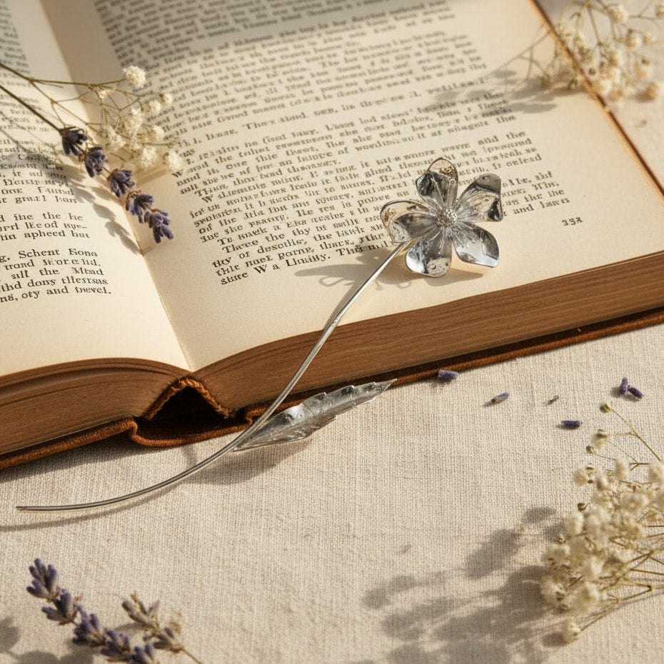 Vintage Italian .800 Silver Periwinkle Stem | Mid-Century Naturalistic Botanical