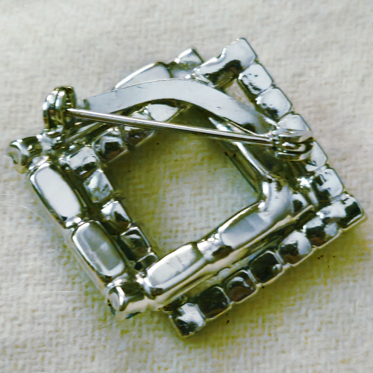 MCM Art Deco Square Blue Rhinestone Brooch