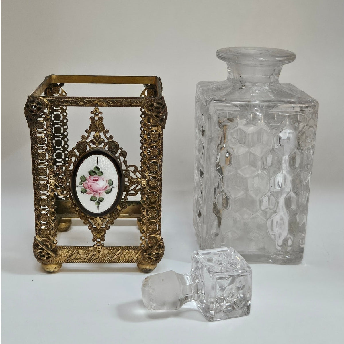 1950s Gold Gilt Filigree Perfume Bottle