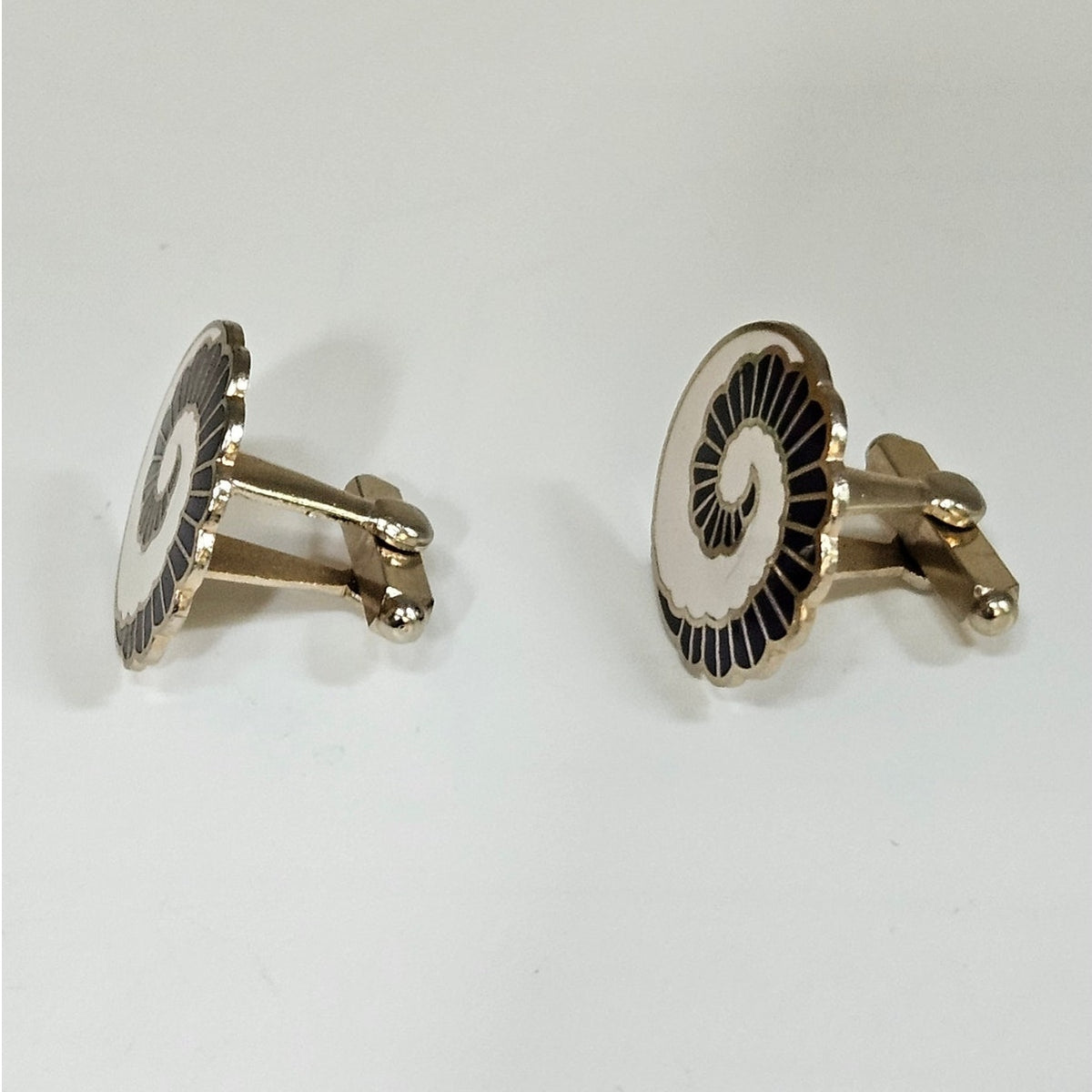 MCM Japanese Blue & White Enamel Spiral Cufflinks